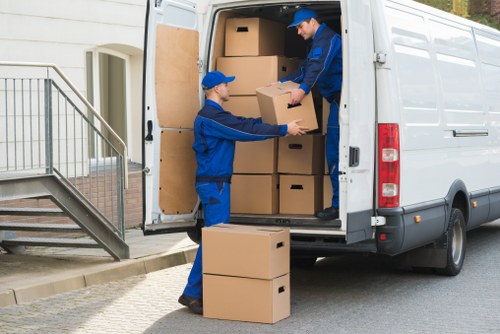 Moving boxes and protective wrapping during a Shoreditch removals service