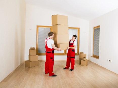 Packed office equipment prepared for a Shoreditch business move